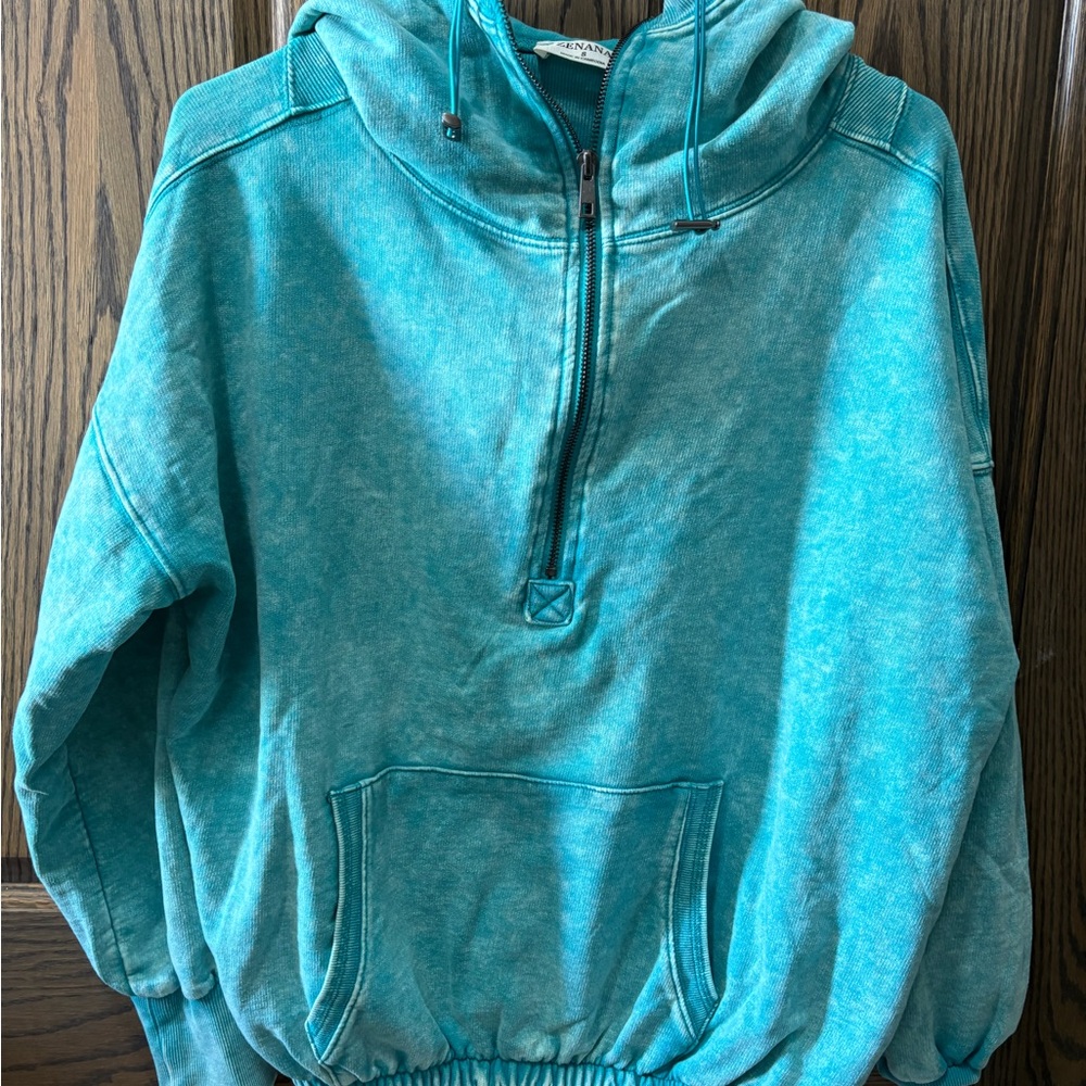 Zenana Outfitters Turquoise Zip-Up Hoodie